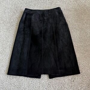Ann Taylor LOFT Skirt Womens 0 Black Leather Pencil Knee Length Lined Slit